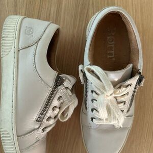 Born Cream Leather Sneakers with Zipper